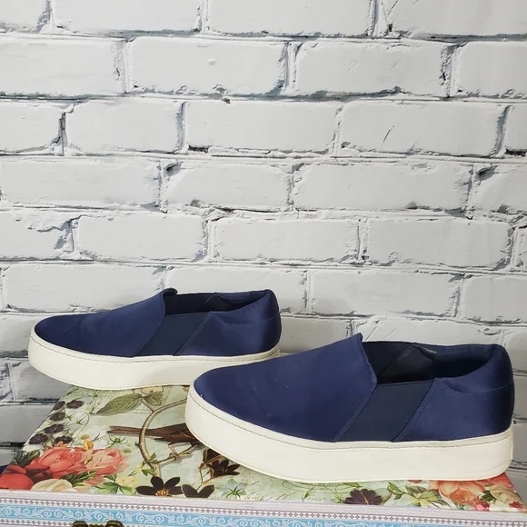 Vince Warren Blue Satin Slip On Sneakers - Picture 2 of 8